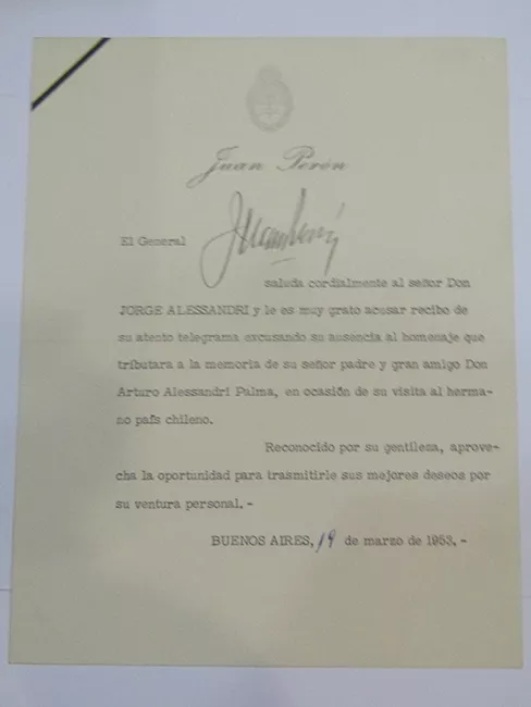 Carta de Juan Domingo Perón a Jorge Alessandri