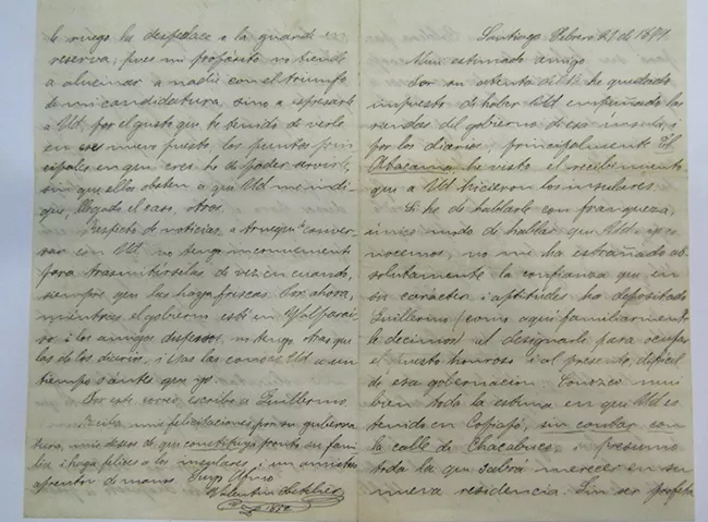 Carta de Valentin Letelier con Felicitaciones a Guillermo