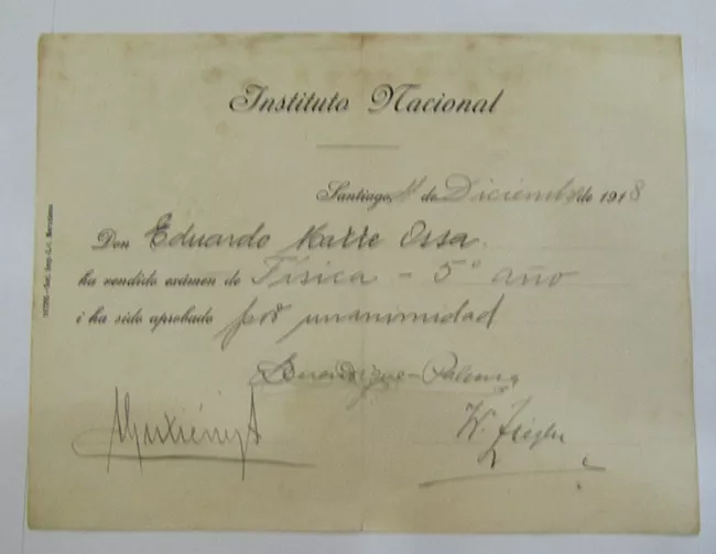 Certificado de Estudios Eduardo Matte Ossa