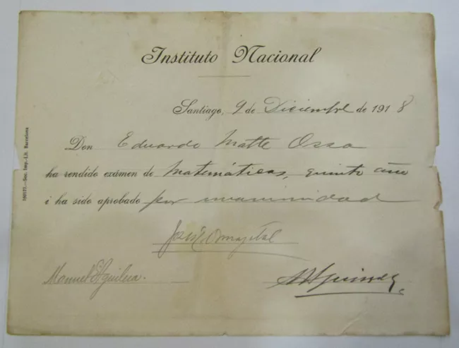Certificado de Estudios Eduardo Matte Ossa