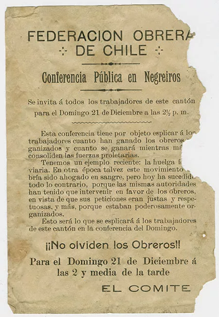 Planfleto de la Federación obrera de Chile