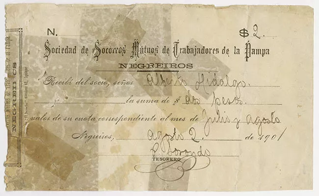 Recibo Sociedad de Socorros Mutuos de Trabajadores de la Pampa