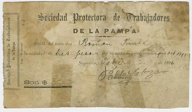 Recibo Sociedad Protectora de Trabajadores de la Pampa