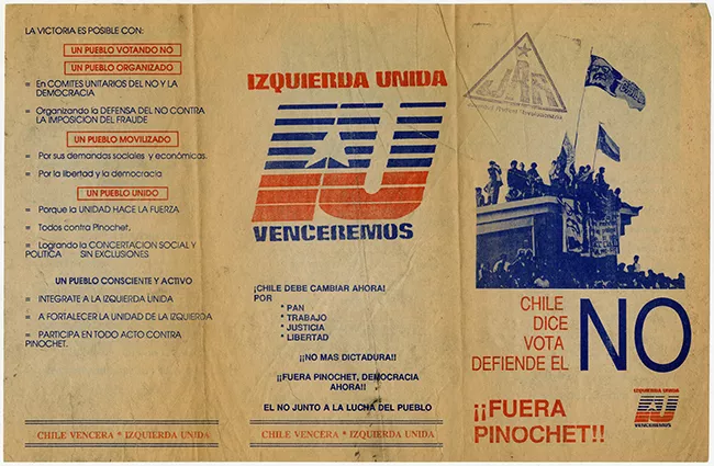 Panfleto Chile dice NO, vota NO, defiende el NO ¡¡Fuera Pinochet!!