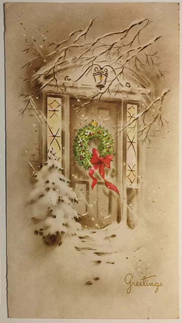 Tarjeta de Navidad y Feliz Año Nuevo (en inglés) de Carmenza dirigida a Joaquín Edwards Bello