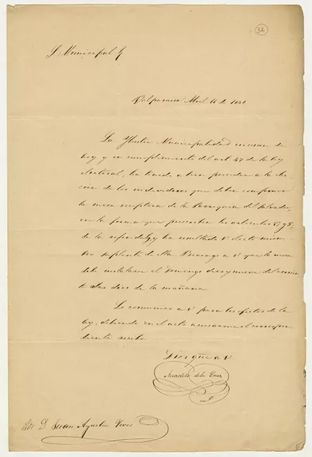 Sesión de la Municipalidad de Valparaíso para componer la mesa receptora de elecciones en la Parroquia el Salvador