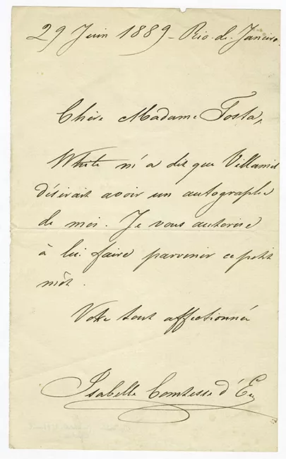 Carta de Isabelle Comtesse d' En a Madame Fosta