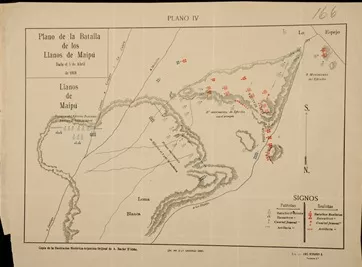 Plano de la batalla de los llanos de Maipú