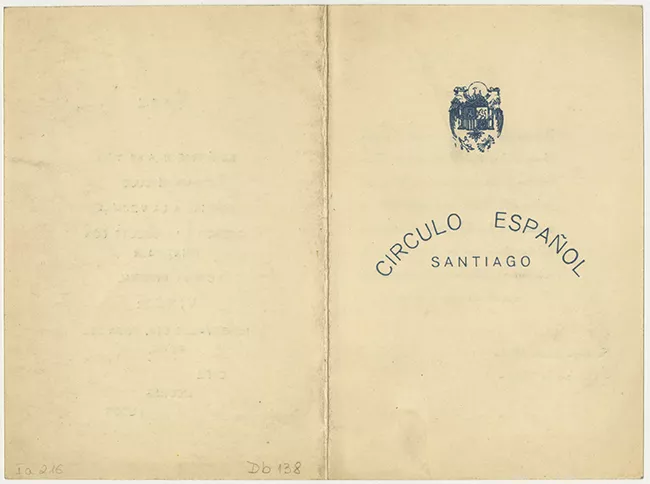 Menú de banquete ofrecido por la Colectividad Española al Embajador de España