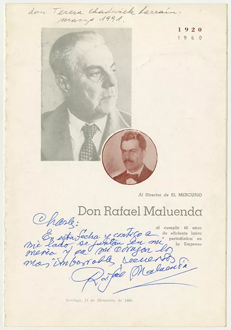 Menú de comida en homenaje a Rafael Maluenda 
