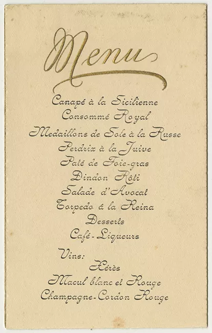 Menú escrito en francés