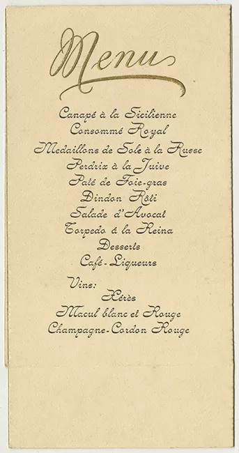 Menú escrito en francés