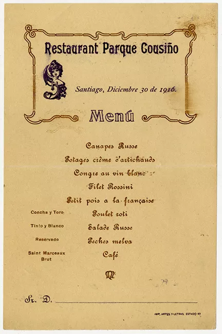 Menú Restaurant Parque Cousiño