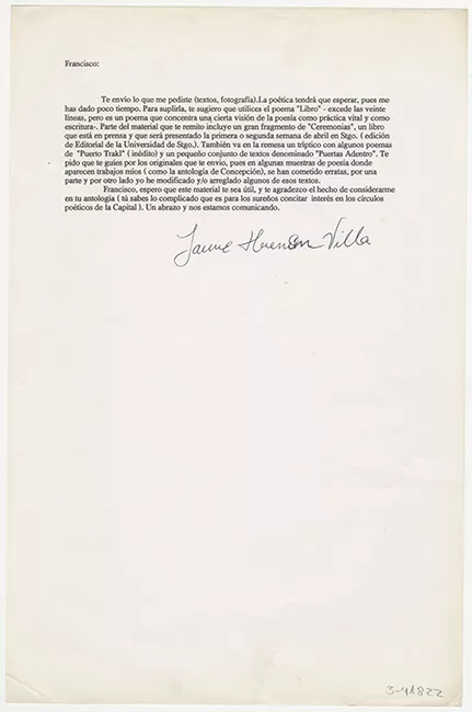 Carta mecanografiada para Francisco Véjar