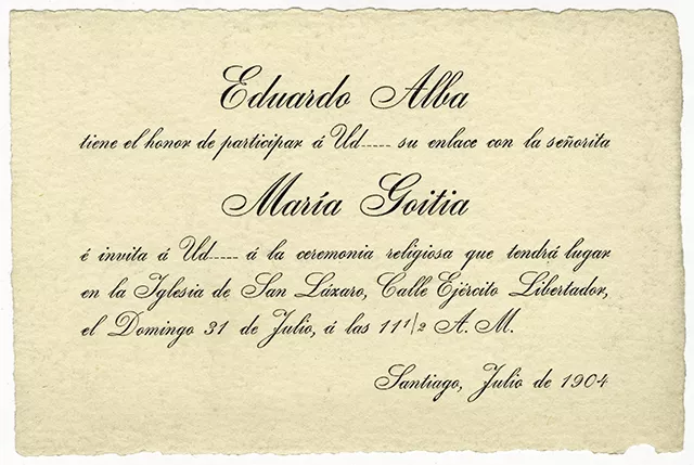 Parte de matrimonio de Eduardo Alba y María Goitia