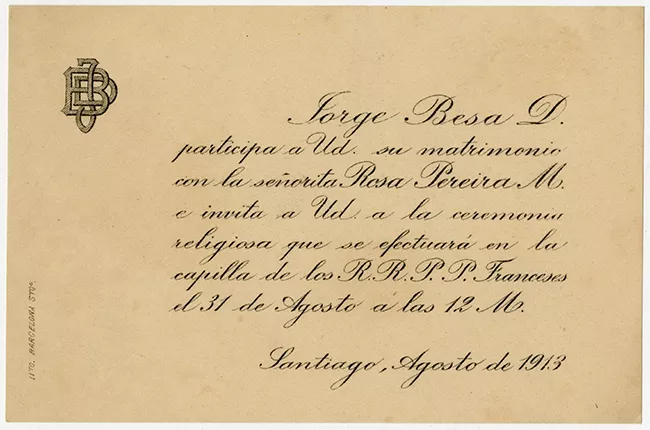 Parte de matrimonio de Jorge Besa y Rosa Pereira 