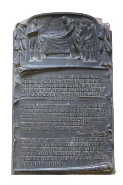 Placa conmemorativa de la Casa de la Independencia en el Bicentenario de la fundación de Talca