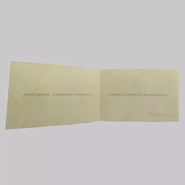 Tarjeta de visita de Guillemo Swinburn Urmeneta, Carmela Vigneaux de Swinburn