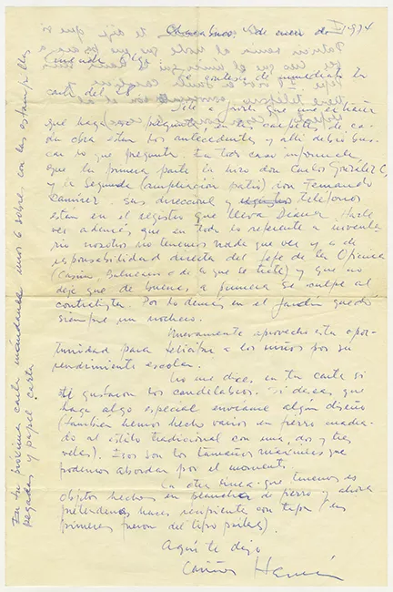 Carta de Hernán Guajardo a su esposa Olga durante su detención en Oficina Chacabuco 1974