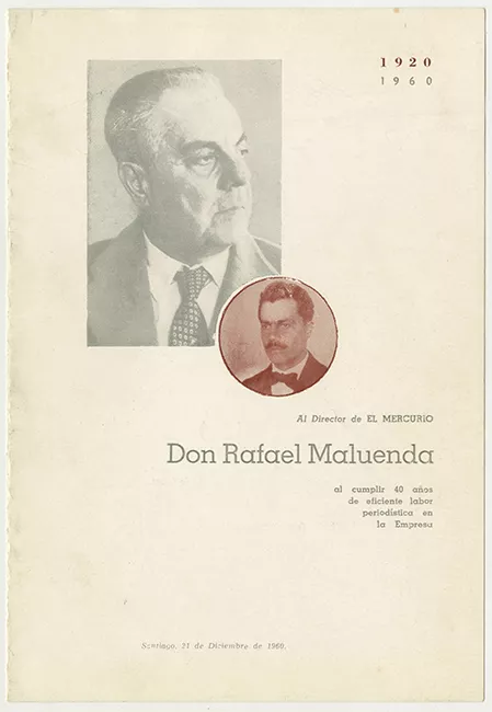 Menú de comida en homenaje a Rafael Maluenda por cumplir 40 años de labor periodística en El Mercurio 