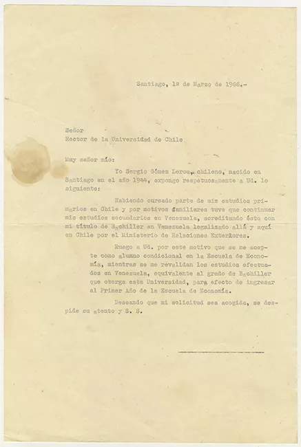 Solicitud de aceptación de ingreso a la Universidad de Chile