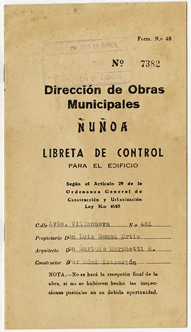 Cuaderno de Control de la dirección de obras municipales Ñuñoa