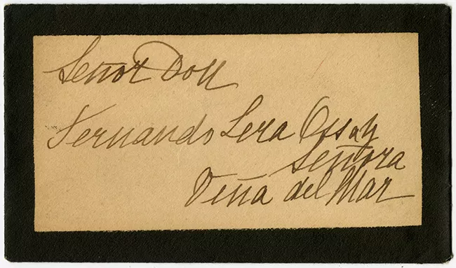 Tarjeta de luto en agradecimiento a Fernando Lira Ossa y Señora, de Rosario Ossa de Matte