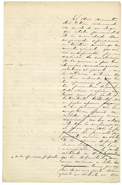 Manuscrito con reflexiones de Antonio Varas con respecto a las operaciones de la Guerra del Pacífico