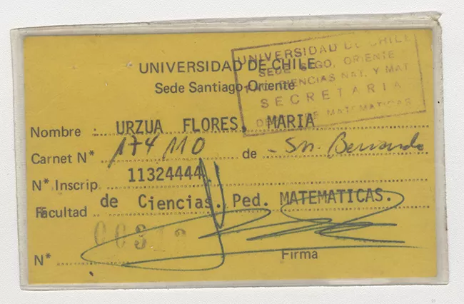 Carnet Universidad de Chile. Sede Santiago-Oriente. María Urzua Flores