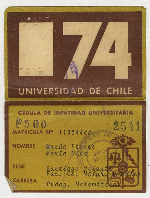 Cédula de Identidad Universitaria de María Urzua Flores. 1974