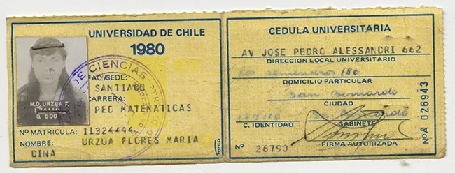 Cédula Universitaria de María Urzua Flores. 1er. semestre 1980