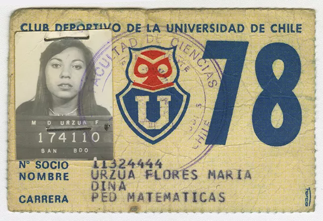 Carnet socio de Club Deportivo Universidad de Chile. María Urzúa Flores 1978