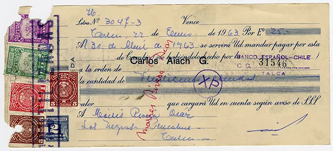 Comprobante de pago n°3047-3 Banco Español-Chile. Moisés Rivera Díaz.