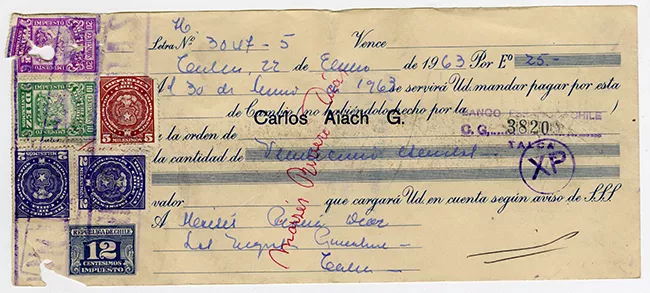 Comprobante de pago n°3047-5 Banco Español-Chile. Moisés Rivera Díaz