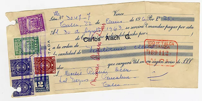 Comprobante de pago n°3047-7 Banco de Talca. Moisés Rivera Díaz