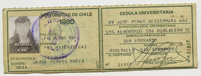 Cédula Universitaria de María Urzua Flores. 2do. semestre 1980