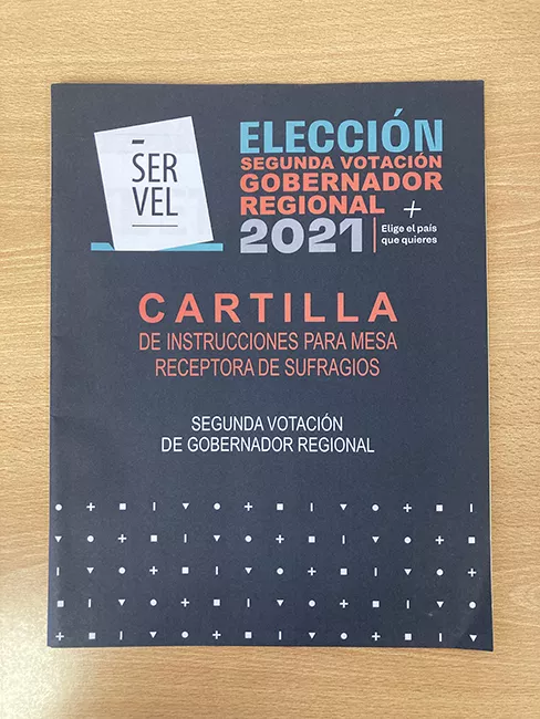 Cartilla de instrucciones para mesa receptora de sufragios. Segunda votación Gobernador Regional 2021.
