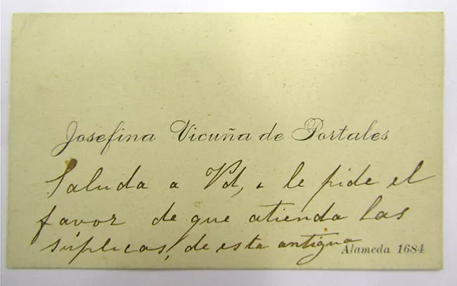 Tarjeta de visita de Josefina Vicuña de Portales