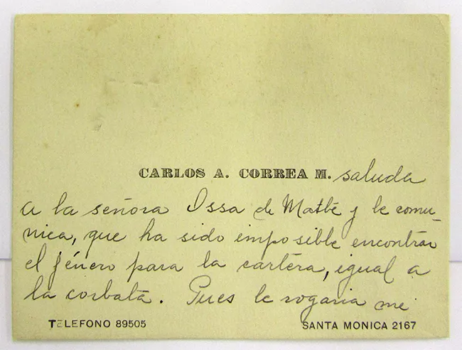 Tarjeta de visita de Carlos A. Correa M.