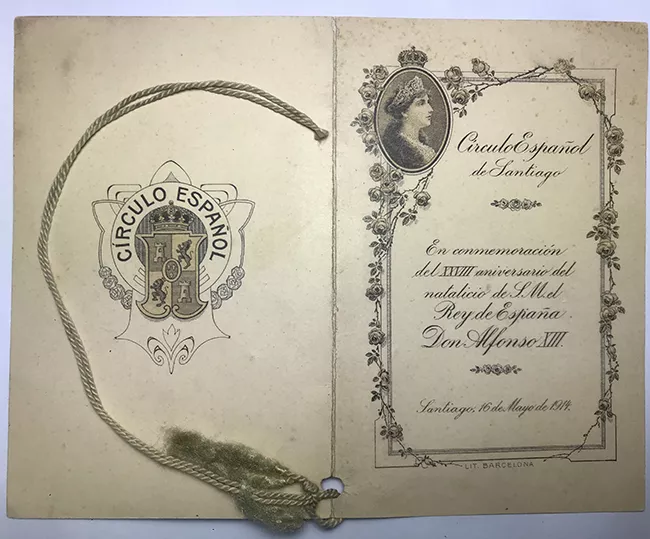 Tarjeta de Baile ofrecido en natalicio de S.M. el Rey de España Don Alfonso XIII