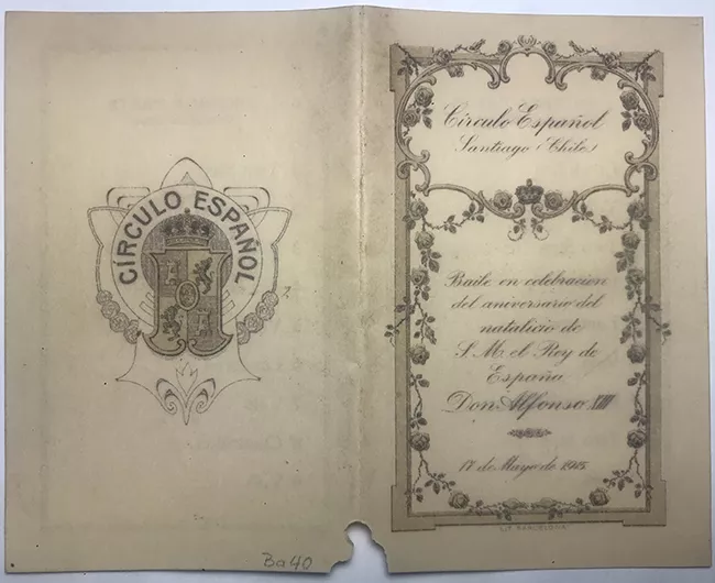 Tarjeta de Baile ofrecido en natalicio de S.M. el Rey de España Don Alfonso XIII