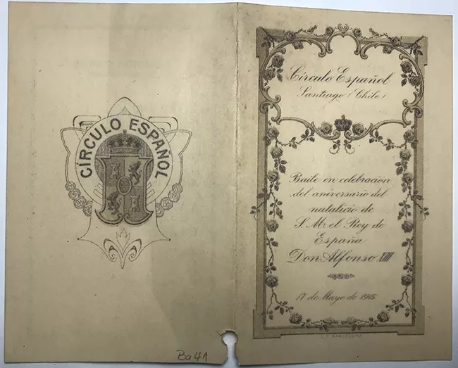 Tarjeta de Baile ofrecido en natalicio de S.M. el Rey de España Don Alfonso XIII