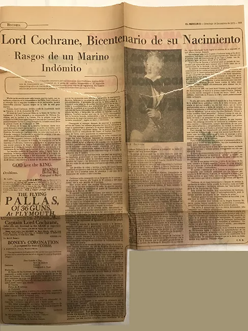 Artículo del El Mercurio "Lord Cochrane, Bicentenario de su Nacimiento. Rasgos de un Marino Indómito"