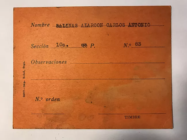 Tarjeta para realizar pedidos, Carlos Antonio Salinas Alarcón 