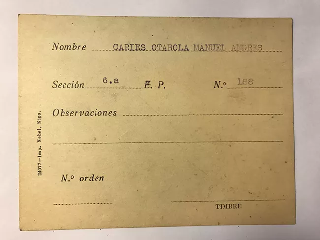 Tarjeta para realizar pedidos, Manuel Andrés Caries Otarola 