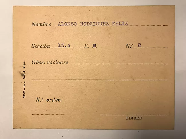 Tarjeta para realizar pedidos, Félix Alonso Rodríguez 