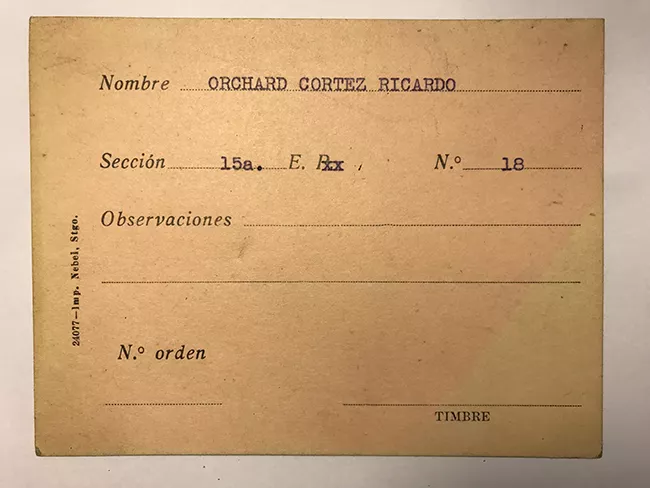 Tarjeta para realizar pedidos, Ricardo Orchard Cortéz 