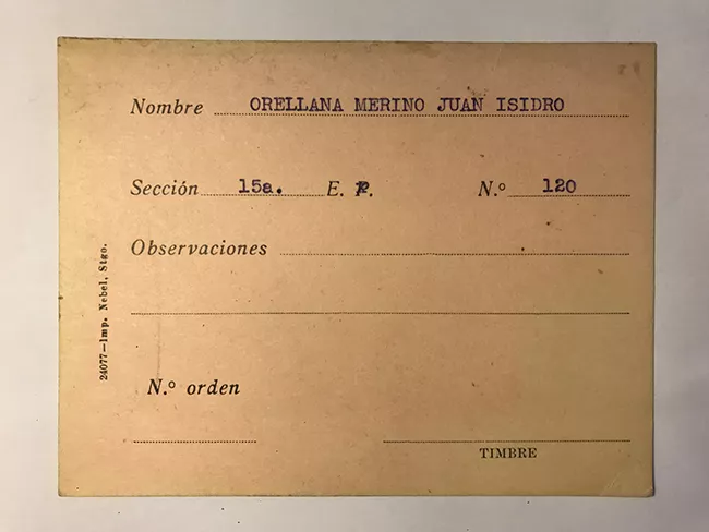 Tarjeta para realizar pedidos, Juan Isidro Orellana Merino 