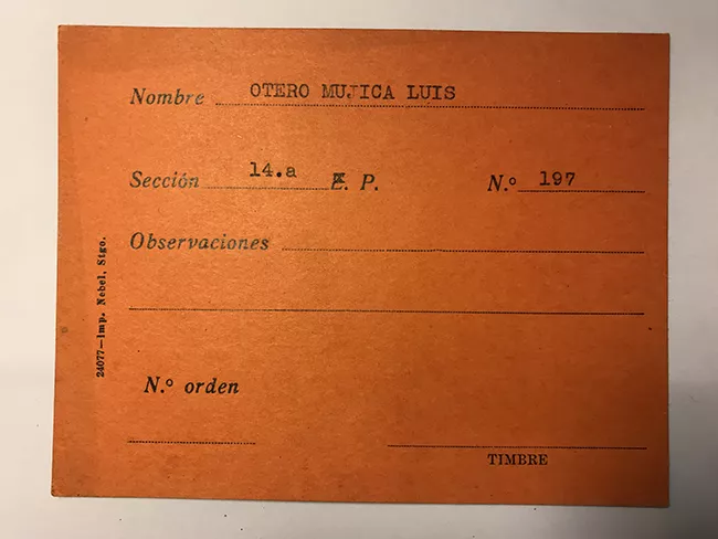 Tarjeta para realizar pedidos, Luis Otero Mujica 