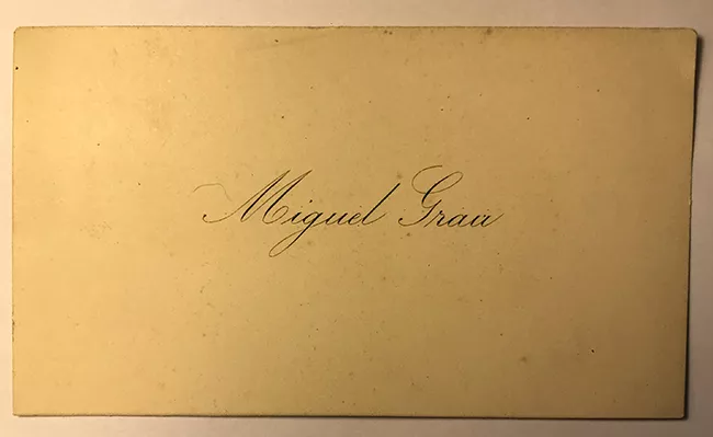 Tarjeta de visita de Miguel Grau 
